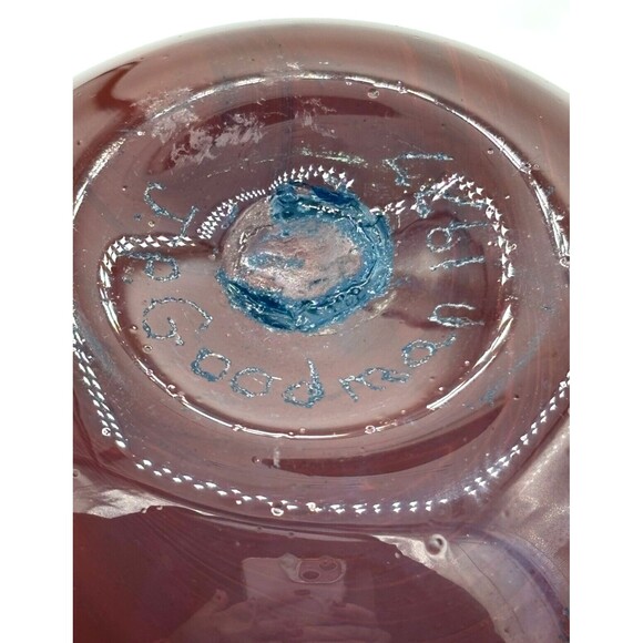 JP Goodman Mouth Blown Art Glass Vase Earth Tone Swirl Blue Interior Signed 1977 - Picture 10 of 16